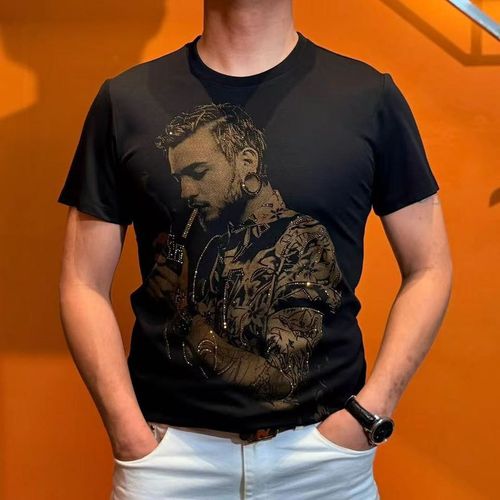 2025 new light luxury printed men's slim-fitting fashion round-neck trendy summer half-sleeved short-sleeved T-shirt