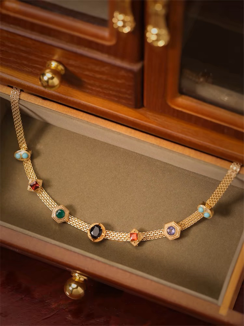 Rainbow Zirconia Necklace | 24k Gold Plated