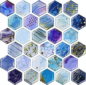 Decorative Magnets For Refrigerator Kitchen Blackboard Bronzing Art Gift For Adult Hexagon 30PCS (Blue)