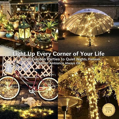 Solar Warm‑White Copper Wire Fairy Lights, Waterproof LED String Light for Home Garden & Power Failure Emergency. (Better savings for 2‑pcs bundle)