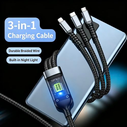 3-in-1 Multi Charging Cable, 20 Pieces Minimum Order, USB Charger Cord for Lightning Type C Micro USB Phones