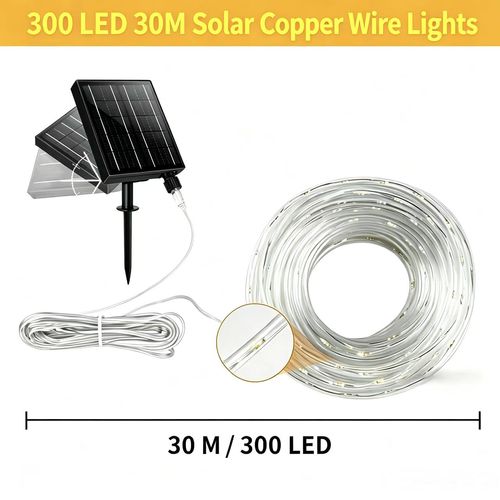 Solar Warm‑White Copper Wire Fairy Lights, Waterproof LED String Light for Home Garden & Power Failure Emergency. (Better savings for 2‑pcs bundle)