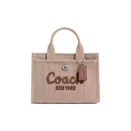COACH蔻馳Cargo20草書刺繡帆布托特單肩斜跨包小號