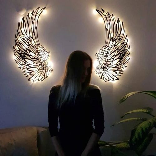 🔥 - 1 PAIR ANGEL WINGS METAL WALL ART WITH LED LIGHTS-🎁GIFT TO HER