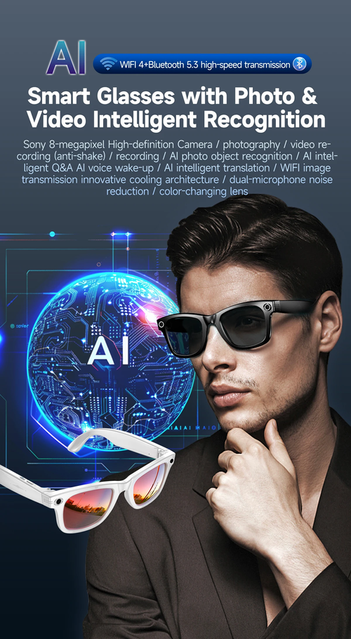 AI-powered smart translation glasses (transparent lenses + sunglasses lenses)