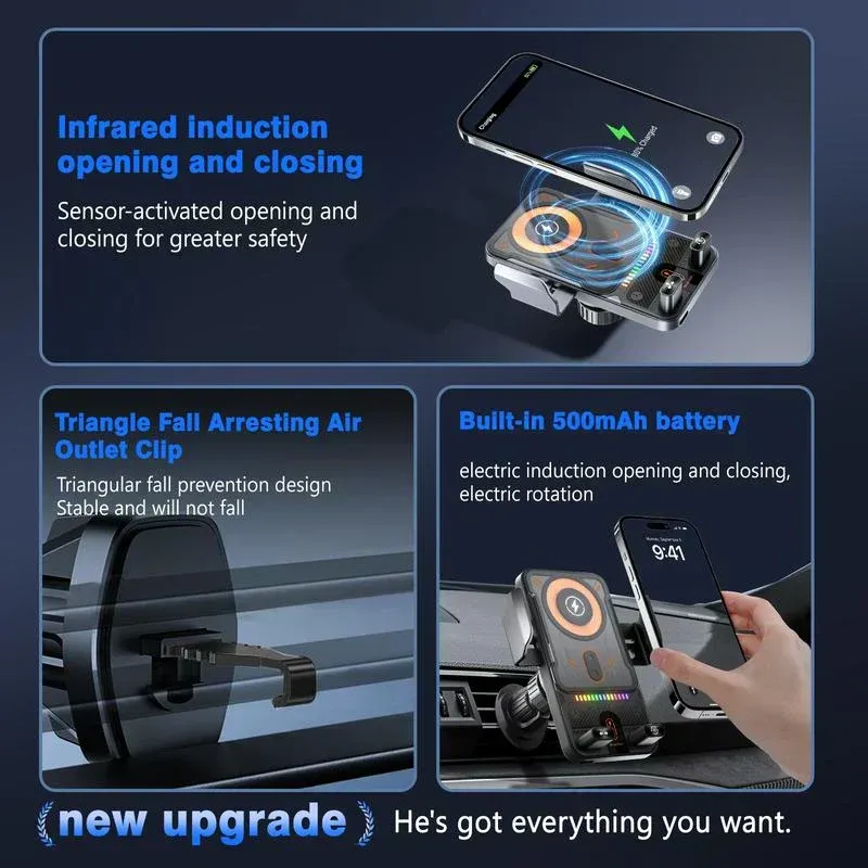 📱Smart 2-in-1 Car Rotating Mobile Phone Holder & Wireless Charger⚡