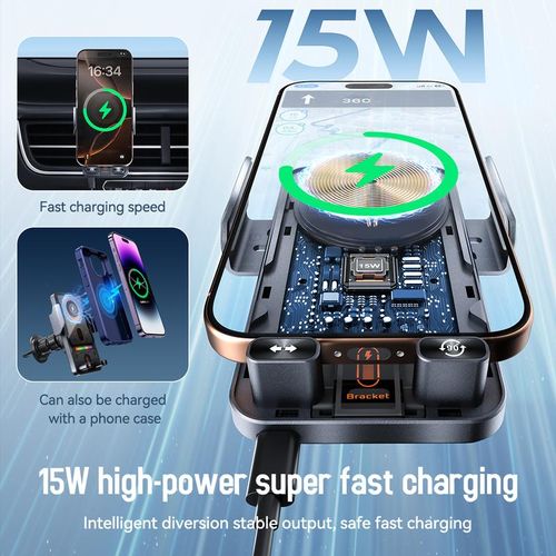 📱Smart 2-in-1 Car Rotating Mobile Phone Holder & Wireless Charger⚡
