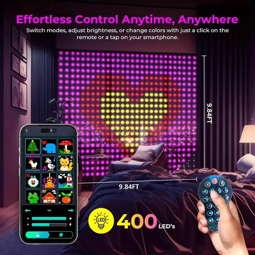 400 LED Smart Curtain Fairy Lights DIY Christmas String Light RGB Changing Music Sync Text Remote App