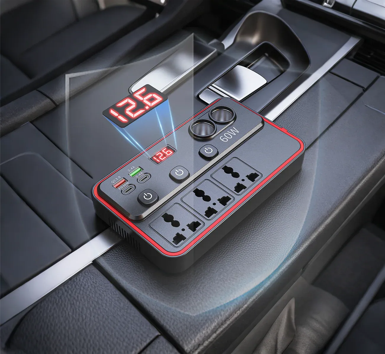 Multifunctional Car Charger with AC Outlets & USB