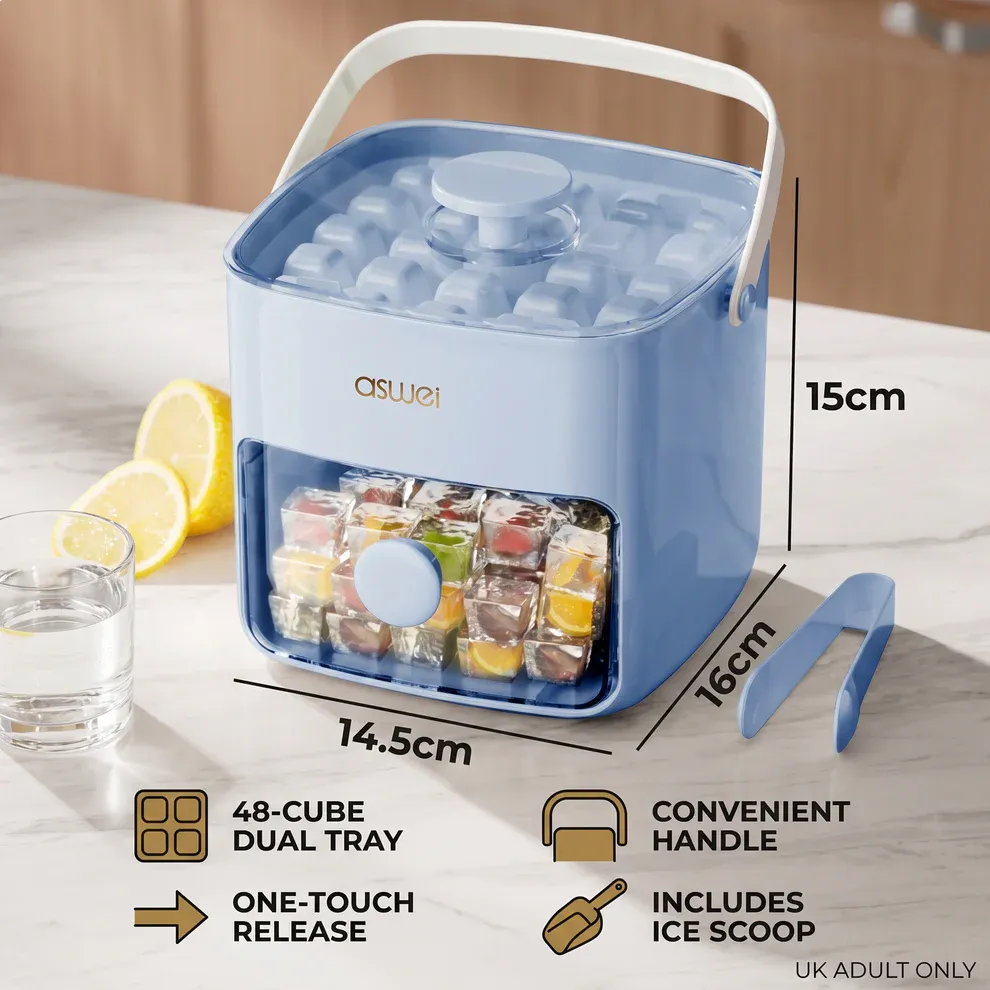 2-in-1 Ice Cube Maker with Storage Box – 48 Ice Cubes, Dual Design