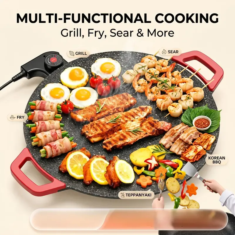 🔥Non-Stick Electric Indoor Grill Pan – Enjoy Delicious BBQ Anytime at Home!