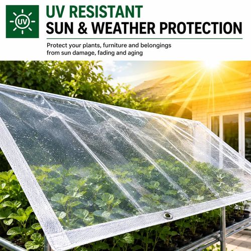 ⚡Clear Waterproof PE Tarp, Transparent Outdoor Cover with Metal Grommets