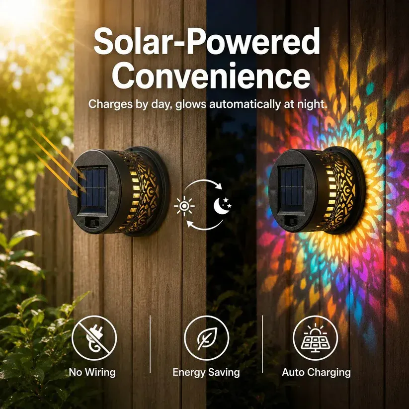 💥Solar Mandala Wall Light Outdoor Garden Fence Projector Lamp Patio Ambient Decor