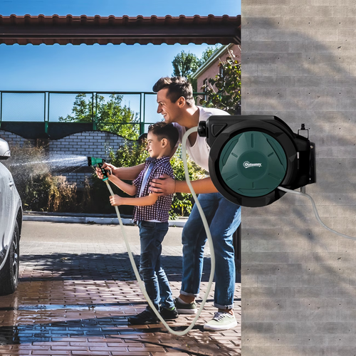 🔥 Retractable Garden Hose Reel – 100FT Auto-Rewind Water Hose with 9-Function Nozzle