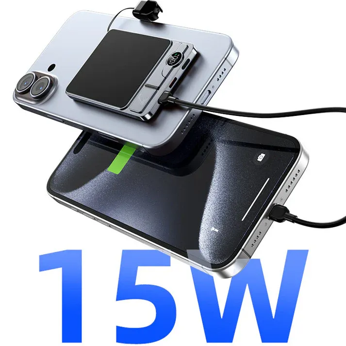 ✨ 3-in-1 Magnetic Portable Charger – Wireless, Built-in Stand, Slim 🍃
