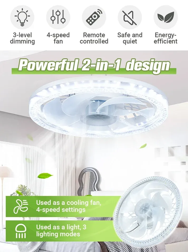 2-in-1 Mute Adjustable Fan Light with Remote Control