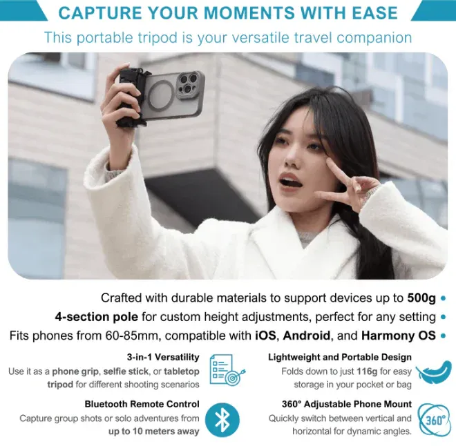 3-in-1 Mini Selfie Stick – Tripod, Stabilizer, Bluetooth in One!