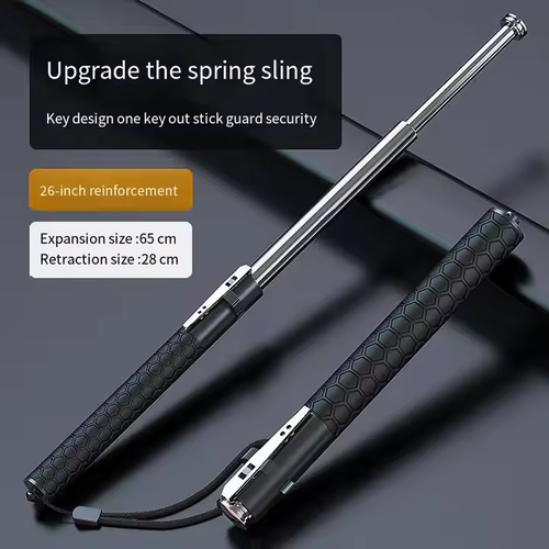 Automatic Spring Expandable Baton – Self-Defense Weapon, Legal Car-Carry Solid Steel Telescopic Stick (3-Section)
