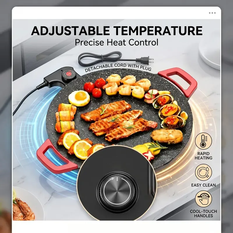 🔥Non-Stick Electric Indoor Grill Pan – Enjoy Delicious BBQ Anytime at Home!