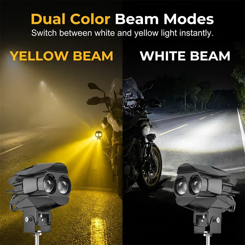 🔥 Dual Color LED Motorcycle Light – Bright Night Riding Safety Lamp 🏍️