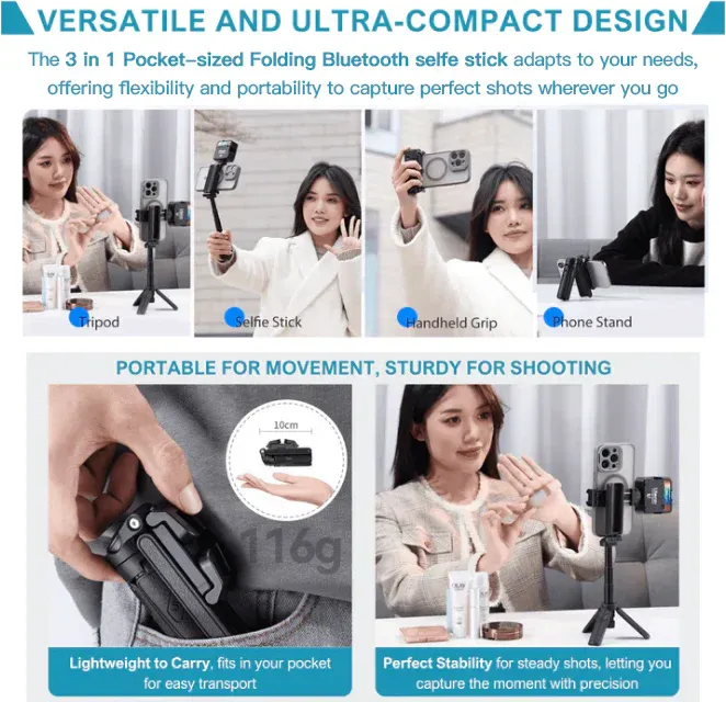 3-in-1 Mini Selfie Stick – Tripod, Stabilizer, Bluetooth in One!