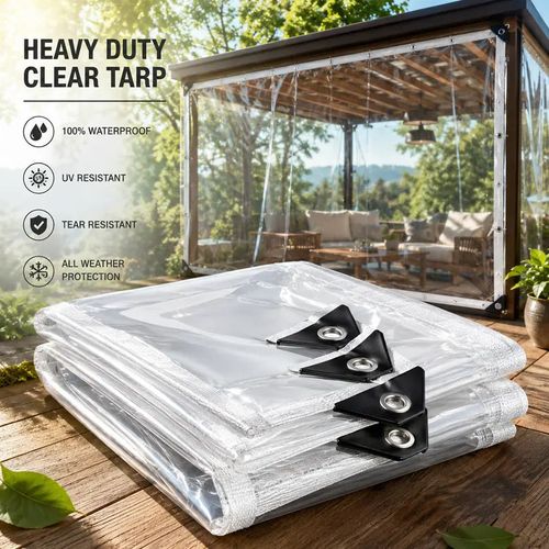 ⚡Clear Waterproof PE Tarp, Transparent Outdoor Cover with Metal Grommets