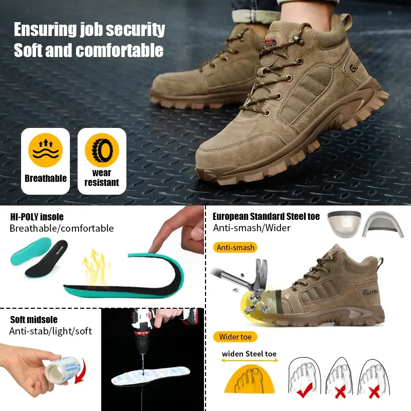 GUYISA Fashion Safety Shoes Light Weight Industrial Construction Work Shoes Non-slip Wear-resistant
