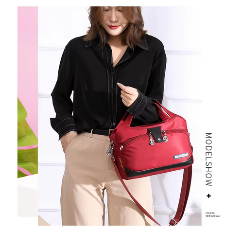 👜🔥 2025 Large-Capacity Nylon Shoulder Crossbody Bag – Lightweight, Waterproof & Stylish  in Bold Red 🔥👜