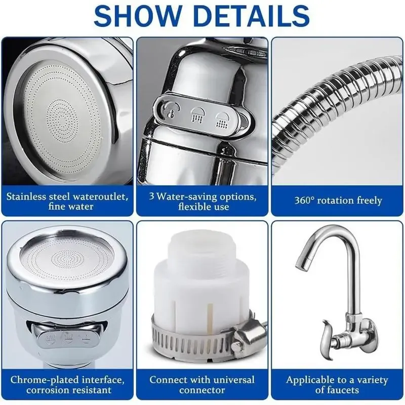 Upgraded 360° Rotatable Faucet Sprayer Head