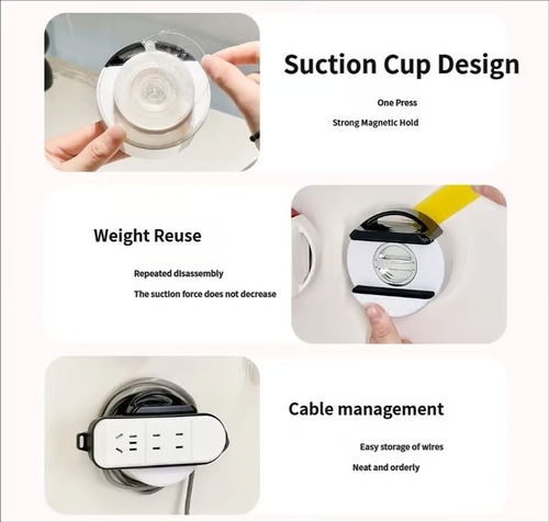🌟🌸No-Drill Suction Cup Power Strip Holder