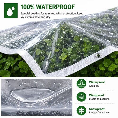 ⚡Clear Waterproof PE Tarp, Transparent Outdoor Cover with Metal Grommets