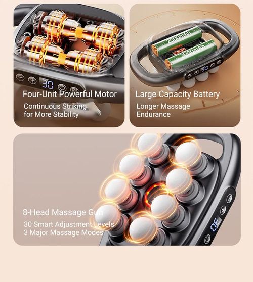 16-Drive 8-Head Massage Gun Device Deep Tissue Percussion Therapy for Muscle Pain Relief