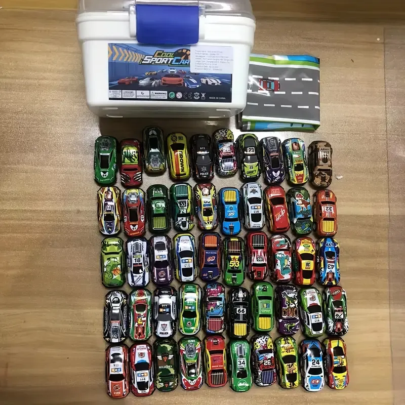 50-Piece Diecast Toy Car Set with Storage Case and Foldable Play Mat