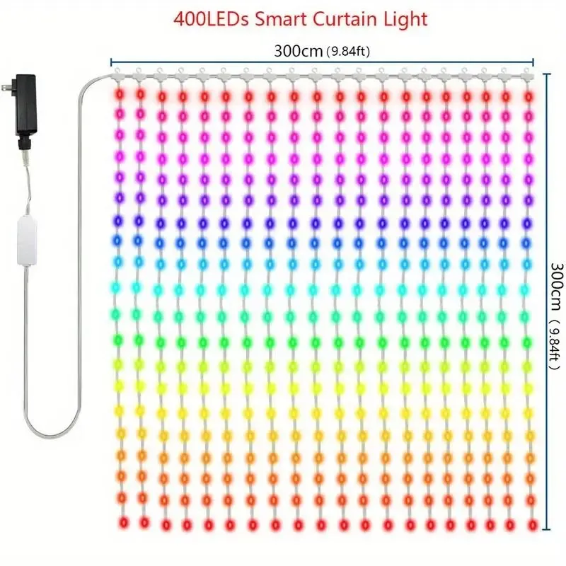 400 LED Smart Curtain Fairy Lights DIY Christmas String Light RGB Changing Music Sync Text Remote App