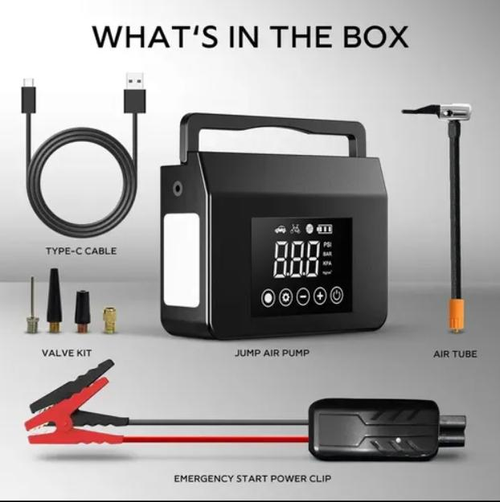 Hieha 4000A Jump Starter 150PSI Inflator 15000mAh Power Bank LED All Weather Booster 8.0L Diesel Gas Car Truck Emergency Kit