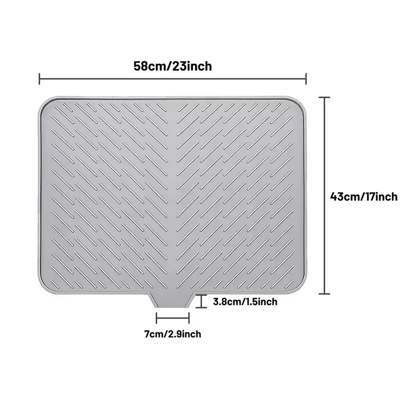 Silicone Large Size Dish Drying Mat with Built-in Drain Lip Dish Drainer Mats for Kitchen Counter Easy-Clean High