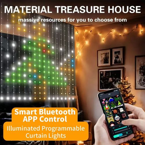 400 LED Smart Curtain Fairy Lights DIY Christmas String Light RGB Changing Music Sync Text Remote App