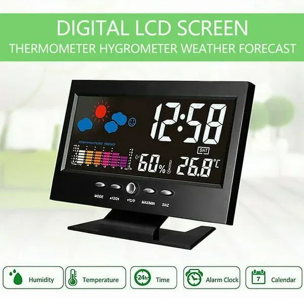 🔥Digital LED Temperature Humidity Monitor Weather Forecast LED Table Alarm Clock