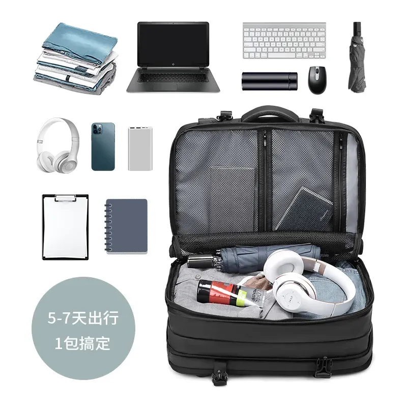 Men Large Capacity Backpack Business Travel Expandable Laptop Bag Casual Multifunctional Rucksack