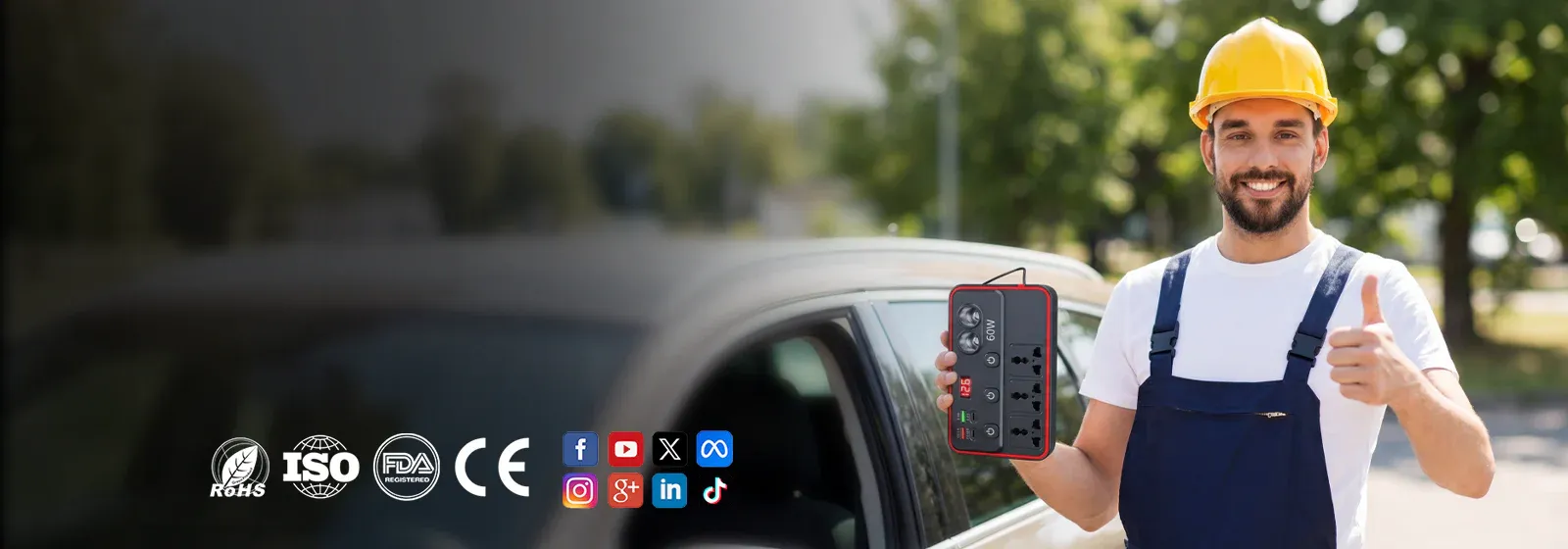 Multifunctional Car Charger with AC Outlets & USB
