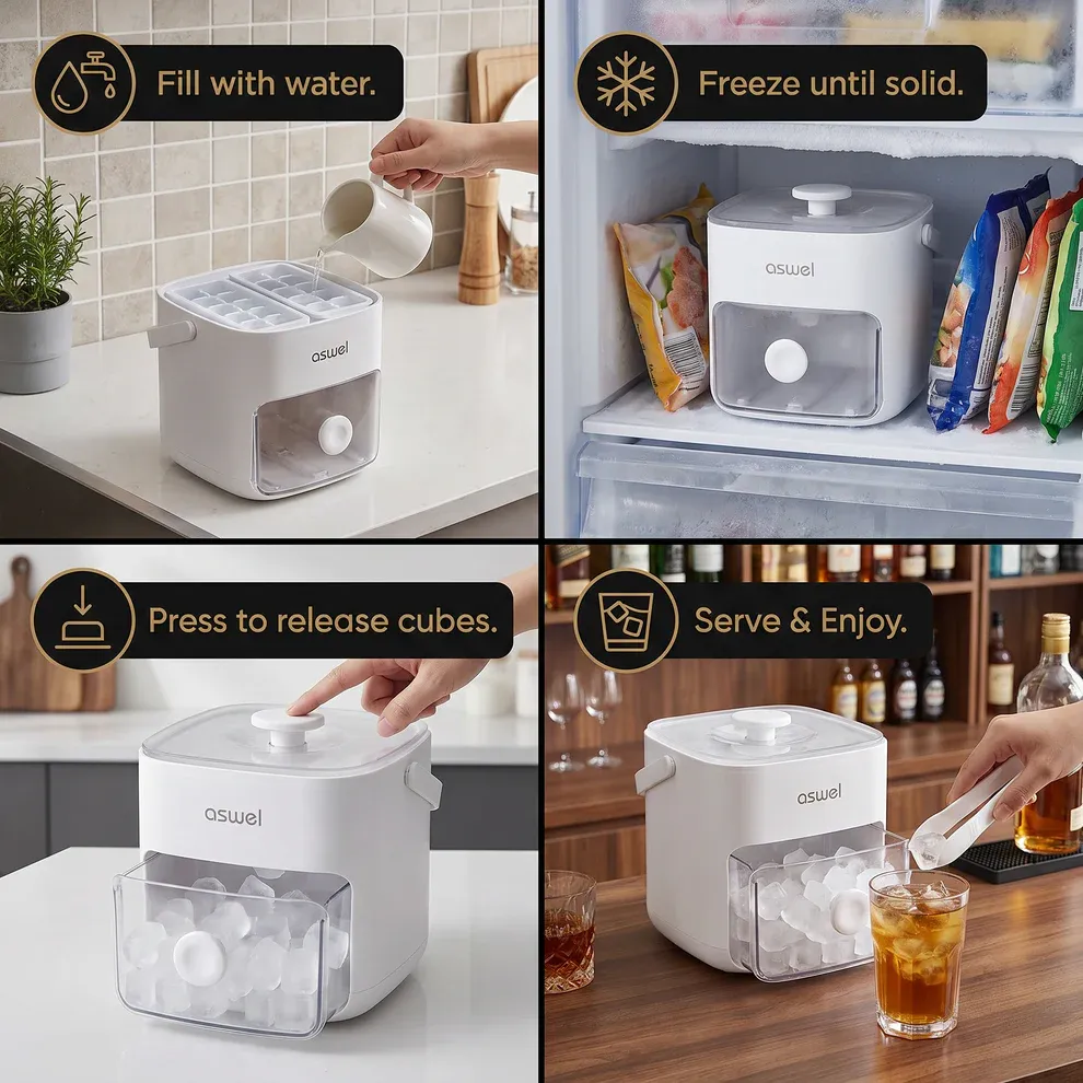 2-in-1 Ice Cube Maker with Storage Box – 48 Ice Cubes, Dual Design