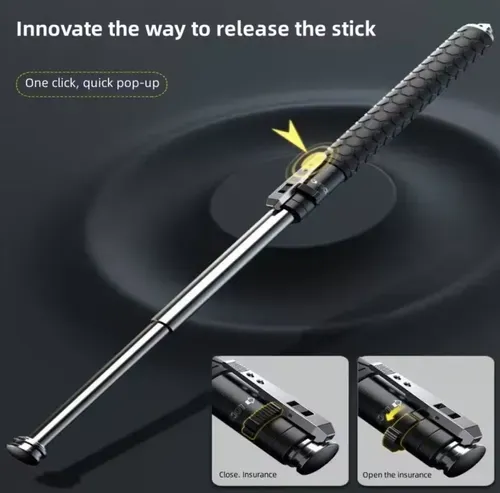 Automatic Spring Expandable Baton – Self-Defense Weapon, Legal Car-Carry Solid Steel Telescopic Stick (3-Section)