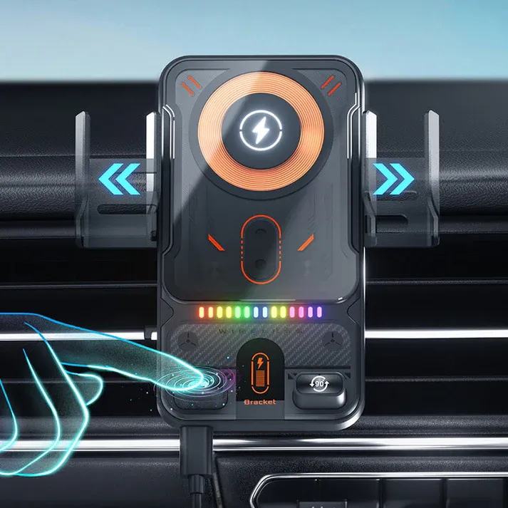 Smart 2-in-1 Automatic Rotating Car Phone Holder and Wireless Charger