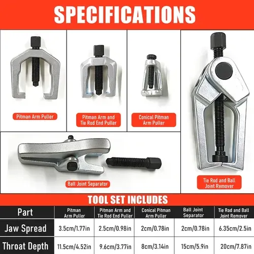 5pcs Professional Front End Service Tool Kit, Pitman Arm Puller, Ball Joint Separator Tie Rod Remover Tool