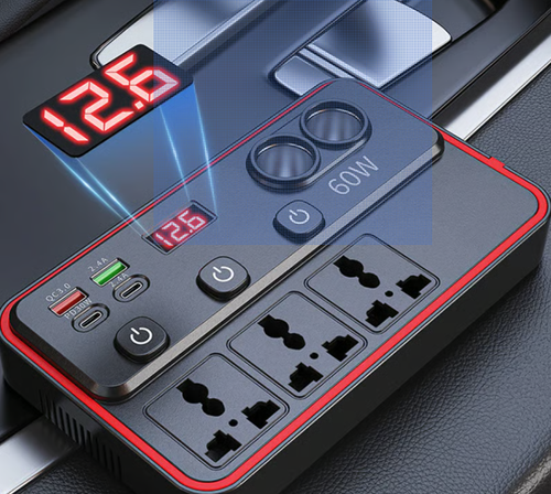 Multifunctional Car Charger with AC Outlets & USB