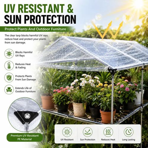 ⚡Clear Waterproof PE Tarp, Transparent Outdoor Cover with Metal Grommets