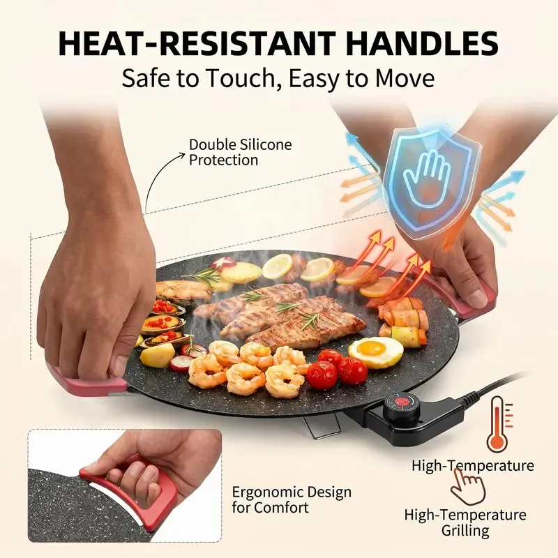 🔥Non-Stick Electric Indoor Grill Pan – Enjoy Delicious BBQ Anytime at Home!