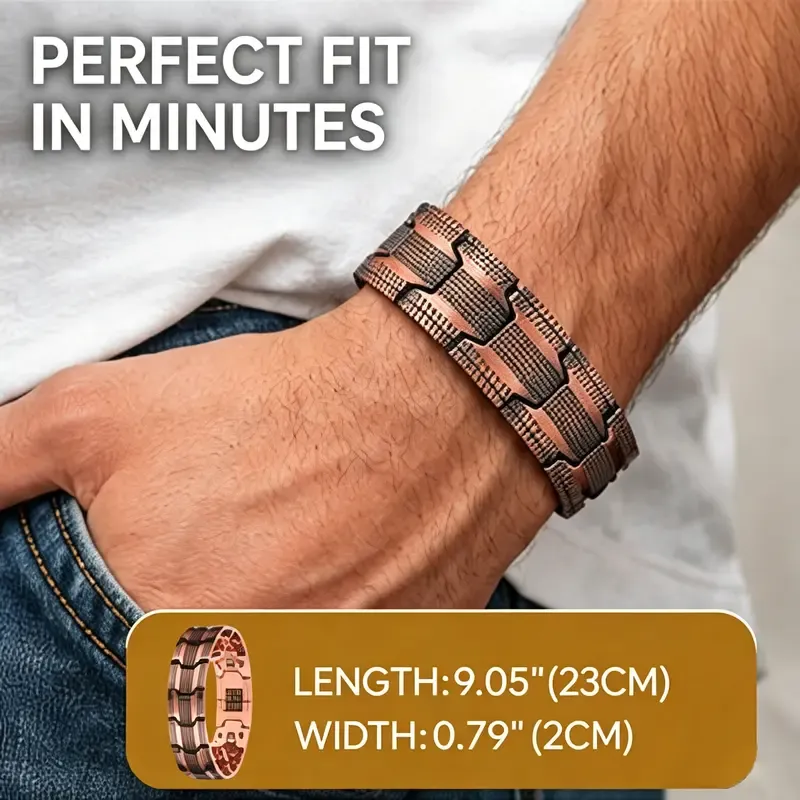 Pure Copper 3x Strength Magnetic Bracelet for Men - 3500 Gauss Magnets, Adjustable, Hypoallergenic, Durable Paint Finish, Fashionable Wellness Jewelry - Relieve Joint Pain, Valentine's Day Gift,sohochic