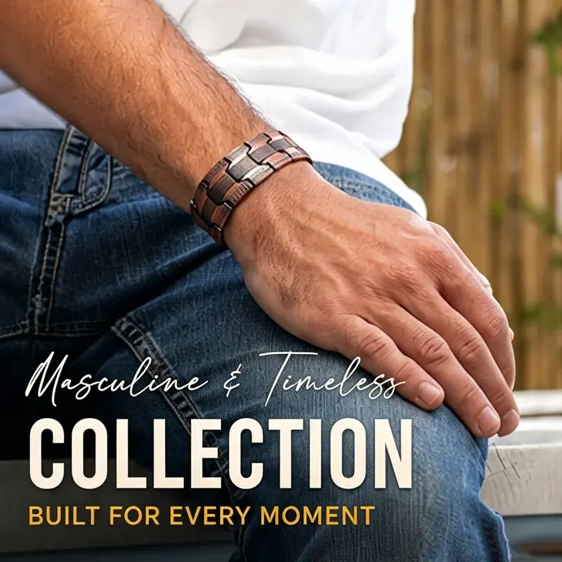 Pure Copper 3x Strength Magnetic Bracelet for Men - 3500 Gauss Magnets, Adjustable, Hypoallergenic, Durable Paint Finish, Fashionable Wellness Jewelry - Relieve Joint Pain, Valentine's Day Gift,sohochic