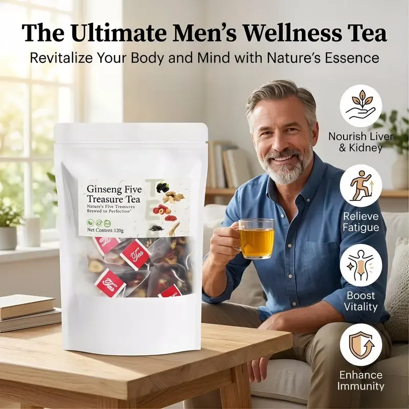 Kidney tea formula Ginseng Five Treasure TeaCombination Scented Tea Five Treasure Tea RedDate Wolfberry Tea Men's Tea Health TeaMulberry Herbal Formula Health Tea WB